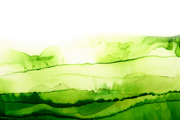 Art Abstract Green painting blots landscape horizontal background. Alcohol ink colors. Marble texture.