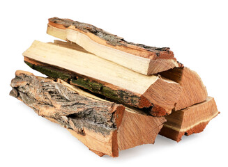 A pile of firewood on a white background. Isolated