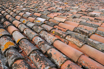 Mix of old and new mission clay roof tiles in Italy