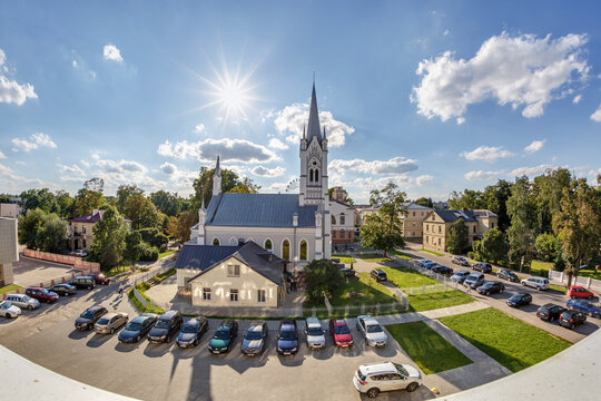  Parking Lot  With Cars Near German Church In Sunny Day