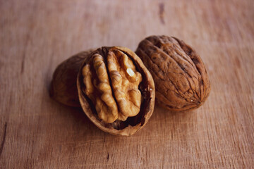 Walnuts on the wooden table