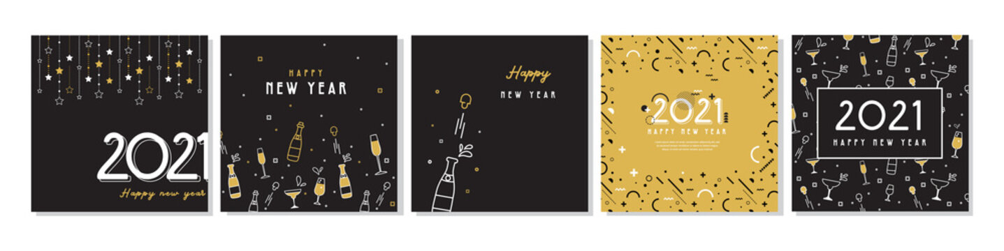 Happy New Year- 2021 . Collection of greeting background designs, New Year, social media promotional content. Vector illustration