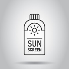 Sun protection icon in flat style. Sunblock cream vector illustration on white isolated background. Spf care business concept.