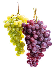 Green and pink grapes on a white background. isolate