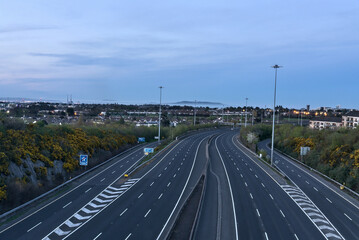 Free motorway during the COVID-19 quarantine.  Photo taken in the early evening, when usually the road is very busy, Dublin, Ireland, April 11, 2020
