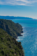 Fototapeta na wymiar Panorama della costa Ligure vista dal monte di Portofino (Liguria, Italia)