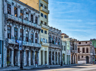 Fototapeta na wymiar Very old buildings along the el Malecon Havana Cuba