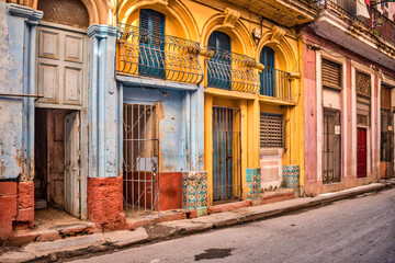 Very old buildings in the streets of Havana Cuba