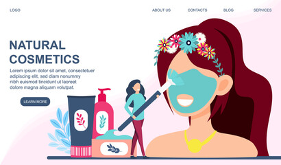 Using organic cosmetics concept. Flat abstract colorful vector illustration. Web page template