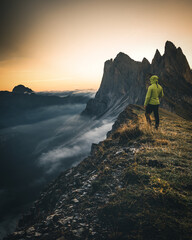 Fototapeta premium Seceda Mountain in Dolomites during Sunrise in Autumn