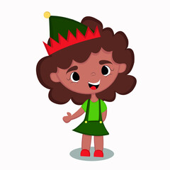 christmas elf with a gift cute little child santa's helper