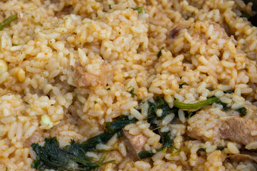 Large rice with vegetables close up