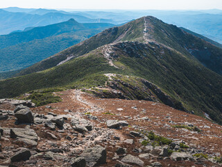 Looking at Mount Lincoln and the Franconia Ridge trail from the side of Mount Lafayette in New Hampshire's White Mountains