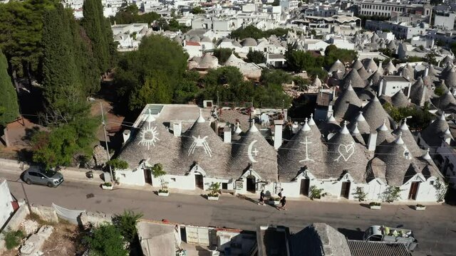 Beautiful aerial view of the traditional trulli houses in Arbelobello, province Bari, region Puglia, Italy