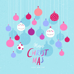 Vector illustration of hanging Christmas ornaments