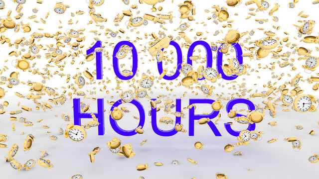 10000 hours concept on white backgound. Number of hours to become a professional. Isolated on white background. 3d render