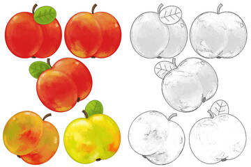 cartoon fruit apple set on white background - illustration