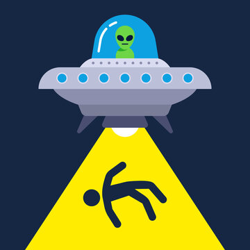 illustration of human abduction by aliens. flat vector image