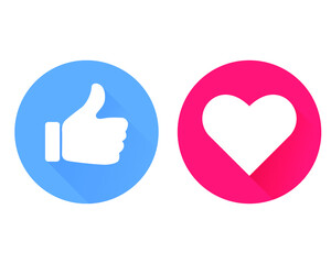 Thumb up and heart icon. I like and love the icon. Ready-made like and love button for website and mobile application. Vector dimensionless graphics.