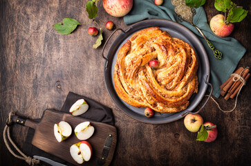 Twisted pie with apple and cinnamon filling