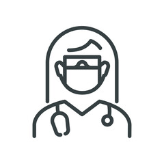 Doctor with face mask and glasses for protection Linear icon editable stroke