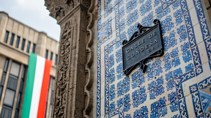 Condesa Street Address Sign on Colorful Tiles Wall