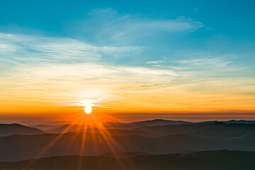 Fototapeta na wymiar Sunset in the mountains, panorama, Carpathians. Ukraine