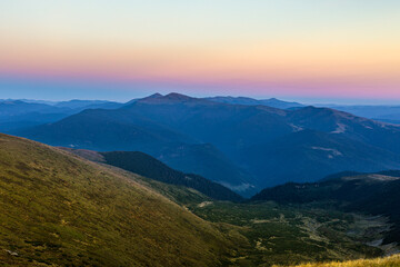 Carpathian mountains in the evening. Hoverla and Petros
