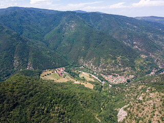 Naklejka na ściany i meble Amazing Aerial view of village of Bachkovo, Bulgaria