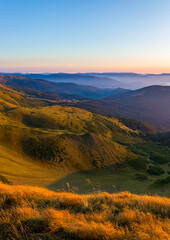 Fototapeta na wymiar Morning In the mountains, panorama, dawn, Carpathians, Ukraine.