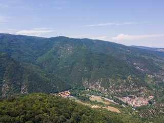 Fototapeta premium Amazing Aerial view of village of Bachkovo, Bulgaria