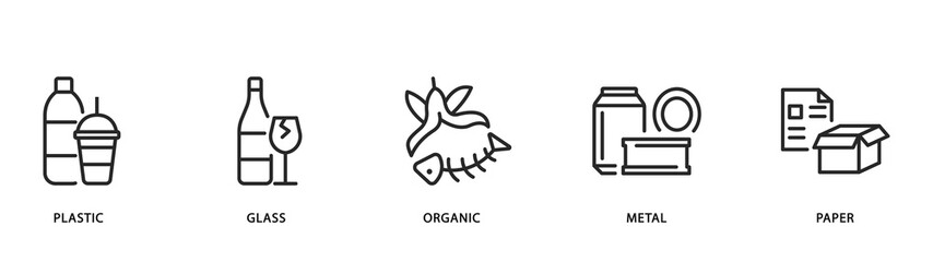 Recycling and sorting of waste flat line icon. Garbage sorting. Editable strokes