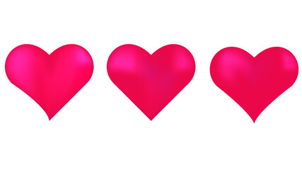 Vector graphics. Set of volumetric red heart icons isolated on white background. Set of love symbol for website logo, mobile app ui design.