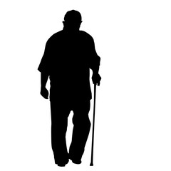 Old man silhouette with stick