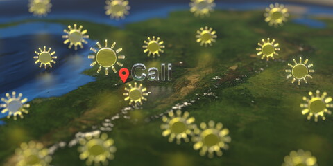 Cali city and sunny weather icon on the map, weather forecast related 3D rendering