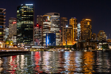Sidney, Australia - 10 2018: CBD and Circular quay at night
