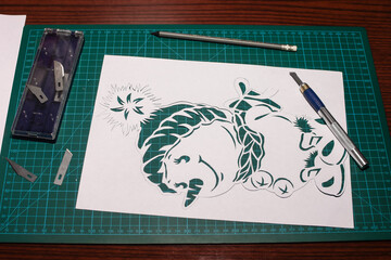 paper cutting snowman preparation for new year and christmas