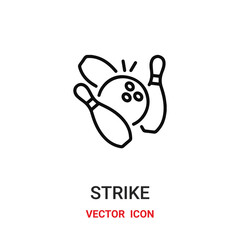 strike icon vector symbol. bowling symbol icon vector for your design. Modern outline icon for your website and mobile app design.