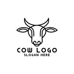 Simple and clean cow logo design template isolated on white background