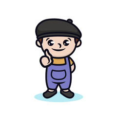 Cute painter kids mascot logo design
