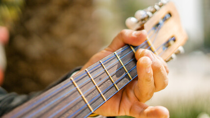 Left Hand of a Mariachi Playing a Mexican Vihuela