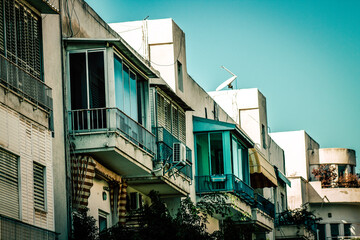 View of the facade of a modern building in the streets of Tel Aviv in Israel
