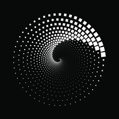 White square dotted stripes in spiral form. Geometric art. Trendy design element for frame, logo, tattoo, sign, symbol, web, prints, posters, template, pattern and abstract background