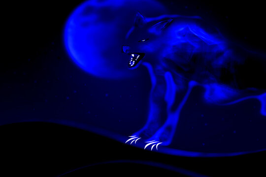 The wolf howls at the moon. 3 D render illustration.