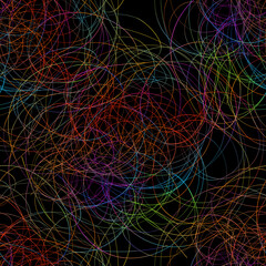 Hand-drawn rainbow circles. line pen doodle. Seamless background. Vector illustration