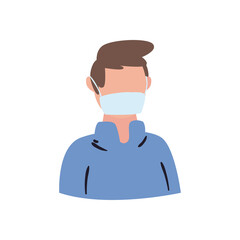 Man with medical mask free form style icon vector design