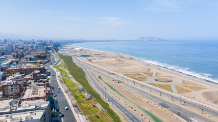 Naklejka premium Aerial view of the coast of San Miguel, Lima - Peru