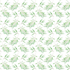 Seamless pattern greenery Watercolor olive tree branch leaves, Realistic leaf illustration on white background, Hand painted fabric texture. Design for invitations, poster, greeting card, scrapbook