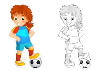 cartoon scene with football soccer girl on white background - illustration
