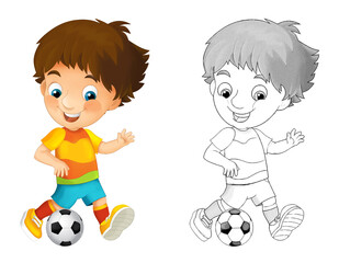 cartoon scene with football soccer boy on white background - illustration